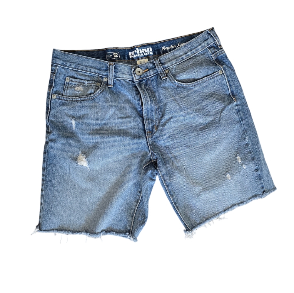 Urban Pipline Men's Regular Length Light Wash Distressed Denim Short Size W32